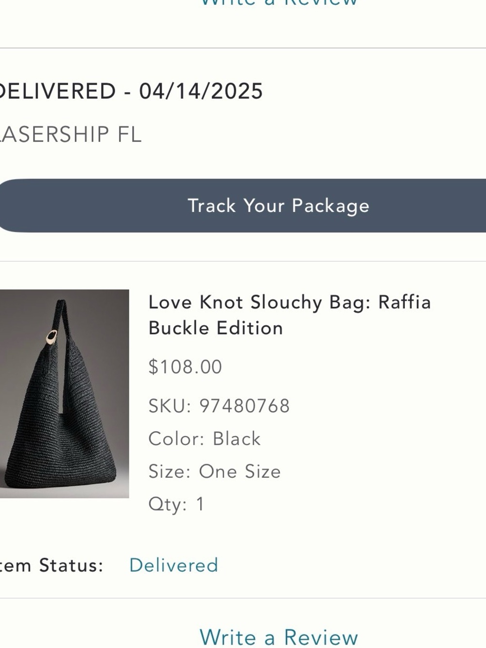 Anthropologie Black Love Knot Slouchy Raffia Shoulder Bag